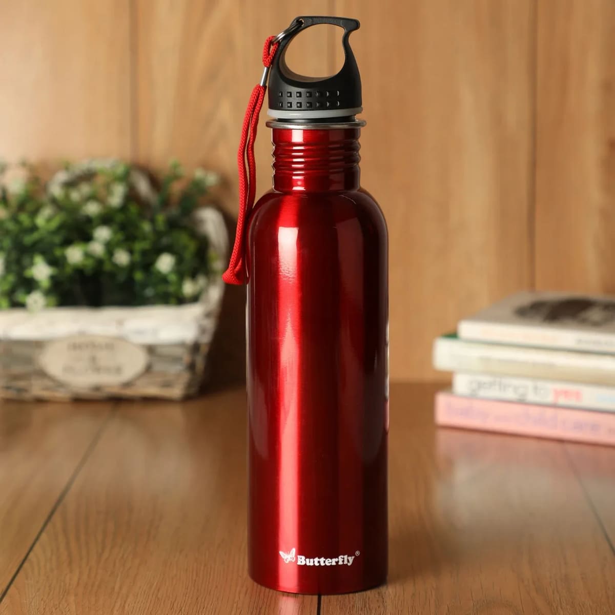 Butterfly ECO Stainless Steel Water Bottle 750 ml – Leak-Proof, Rust-Free Steel Bottle with Carry Clip Red
