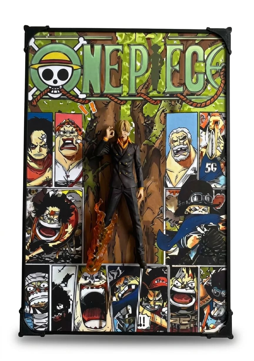 One Piece Inspired Straw Hat Crew 3D Wall Art Frame with Luffy Figure – Anime Decor