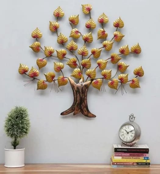 Golden Peepal Tree Metal Wall Art – Bodhi Leaf Tree of Life Wall Decor, 29 x 26 inch